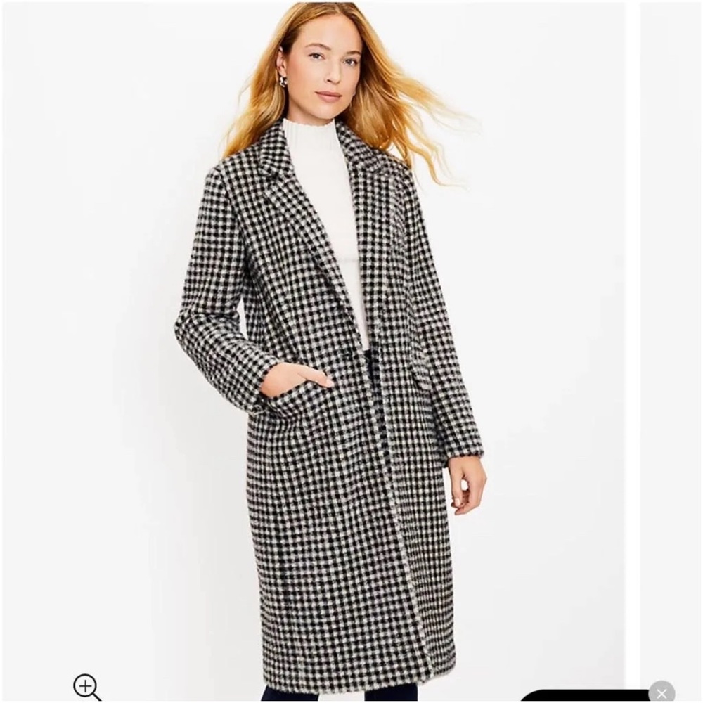 Like New Large Loft Black and Cream Checkered Coat - Loft Jackets & Coats